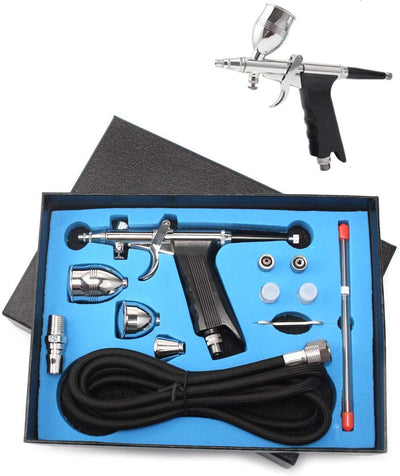 Dual-Action Airbrush Trigger Style Gravity-Feed Airbrush Set 3 Tip Set